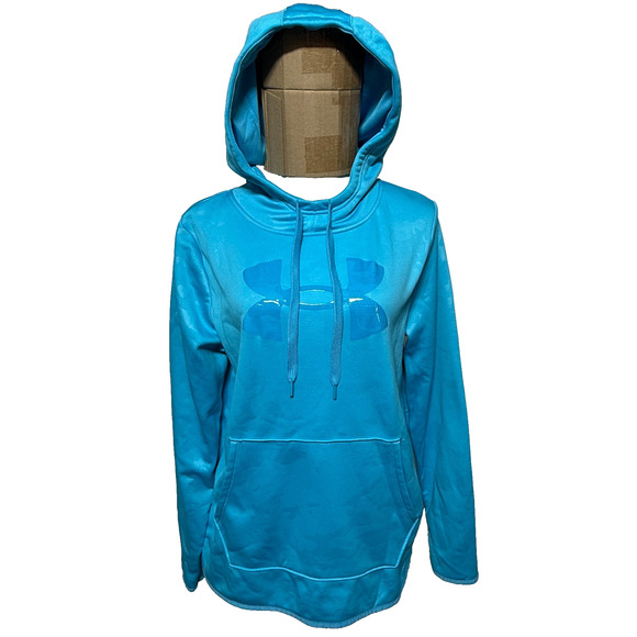 Under Armour Hoodie Womens Large Blue Chenille Shine Fleece Lined Big Logo - Picture 5 of 10